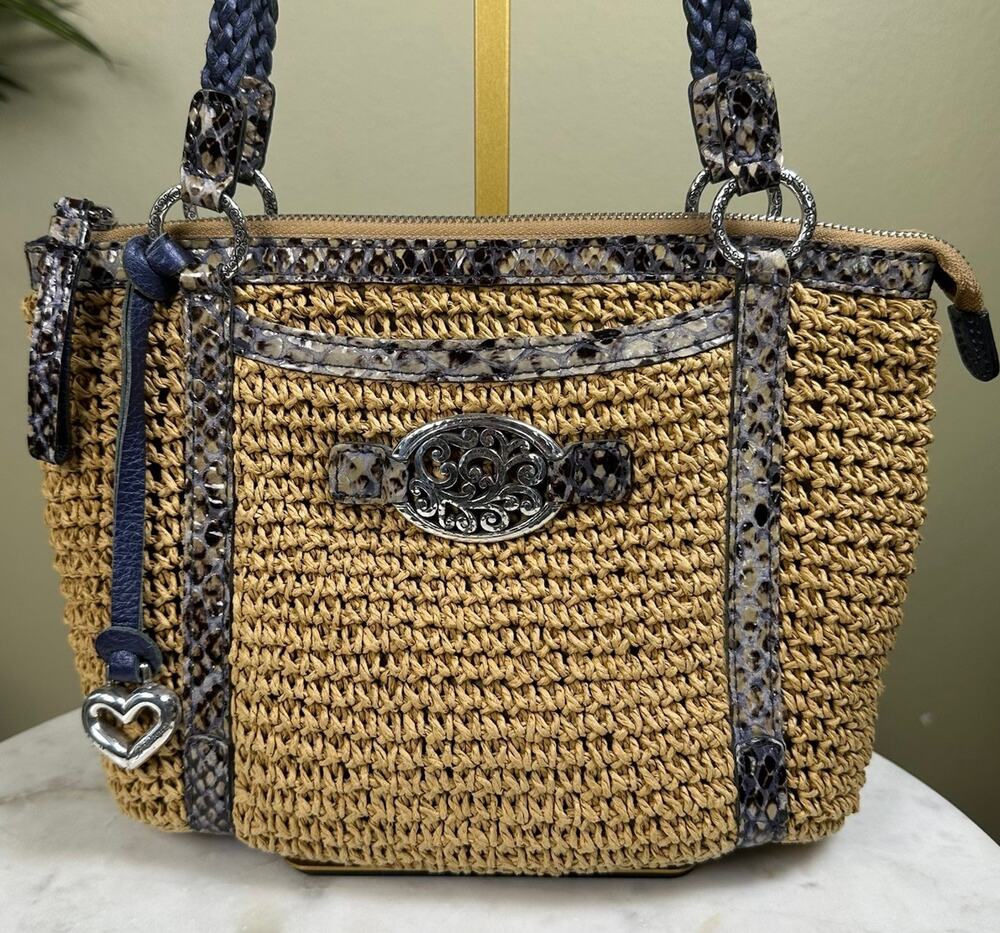 BRIGHTON Leela Raffia weave Bag satchel shoulder bag Braided Leather straps